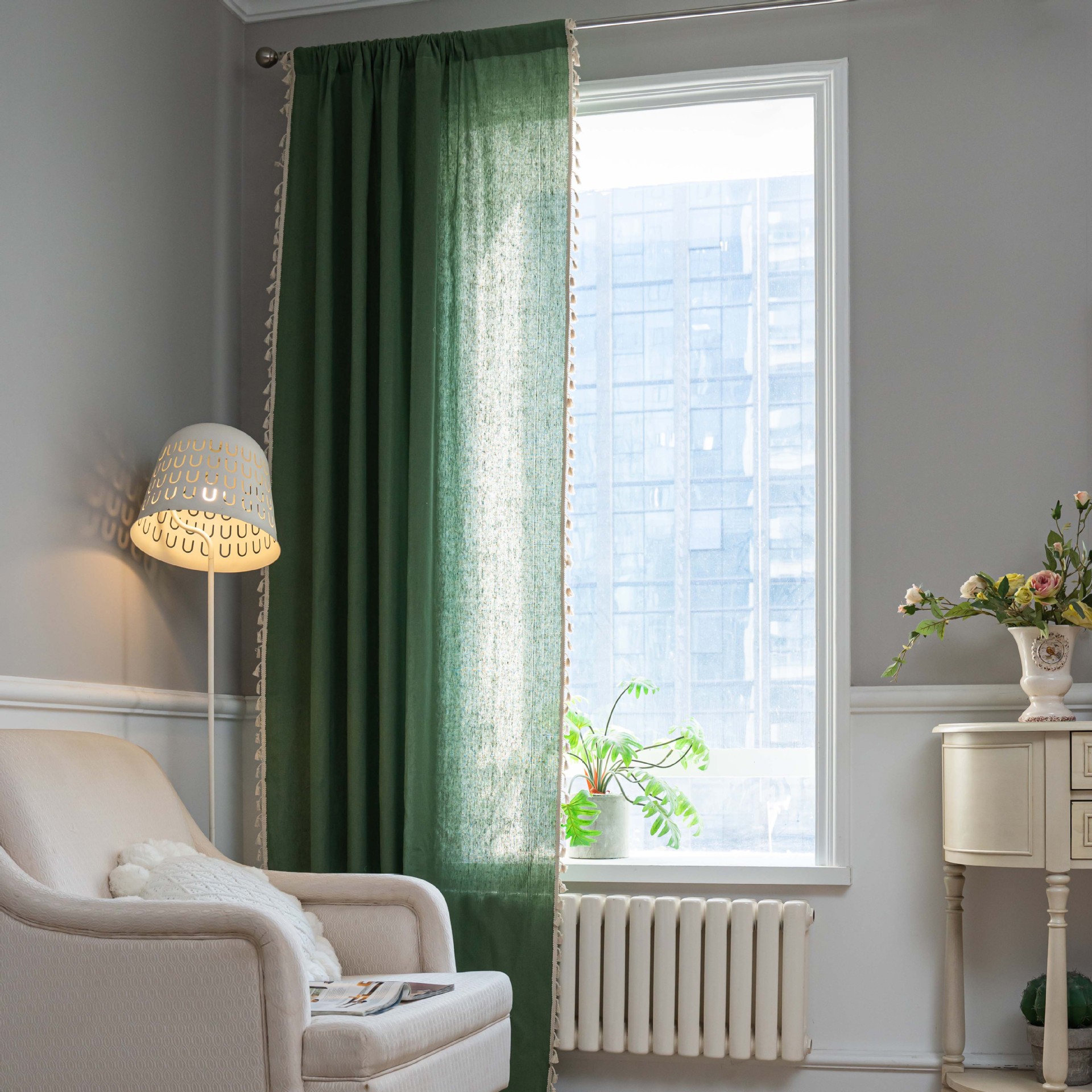 Picture of Flying cat cross-border new curtain plaid printed kitchen curtain beige tassel semi-shading decorative curtain factory wholesale