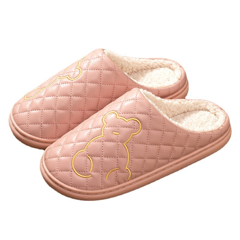 Picture of Lidani cotton slippers men's autumn and winter indoor home new household warm PU leather waterproof couple slippers women