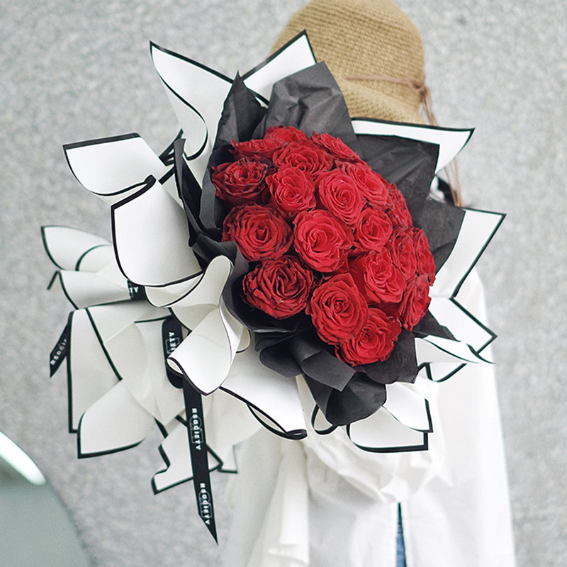 Flower Wrapping Paper Flower Basket Black and White Aristocratic Bouquet Waterproof Jelly Film Matte Flower Shop Floral Paper Rose