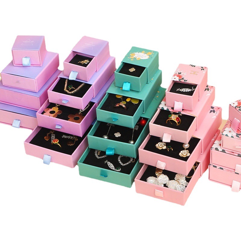 Factory wholesale jewelry box small drawer box ring necklace bracelet box pull-out jewelry box carton spot