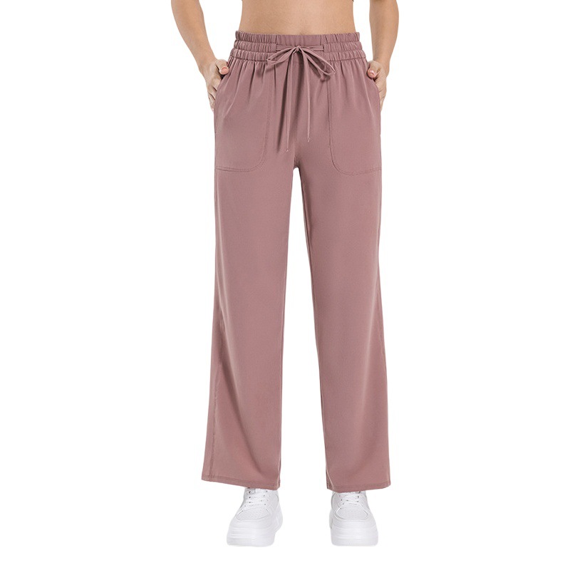 Luxtre new elastic drawstring waist-tight straight pants pocket slimming high waist hip lifting casual sports pants for women