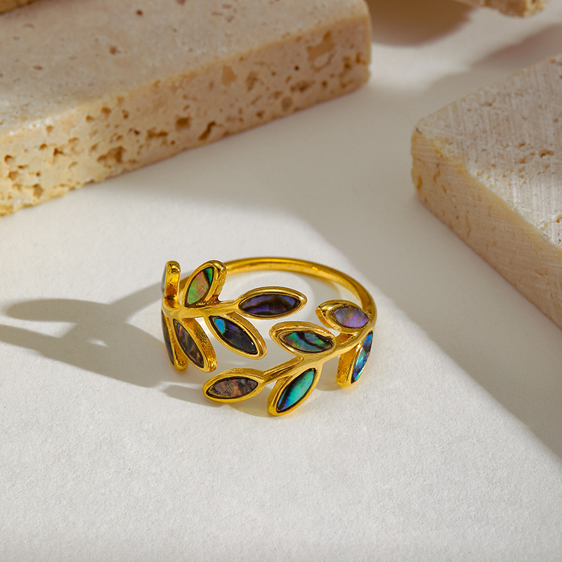 Original Retro New Chinese Style Enamel Leaf Open Ring Ancient Style Design Elegant Versatile Jewelry for Women