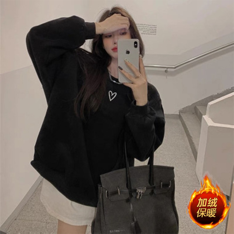 Picture of Thin/fleece-lined spring, autumn and winter loose sweater women's lazy style Korean style couple's coat bottoming shirt top women's clothing