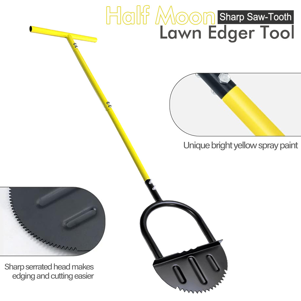 Manual Edge Cutting Shovel with Handle Half-moon Lawn Edge Cutting Machine Serrated Hand Lawn Edge Cutting Tool Step Cutting