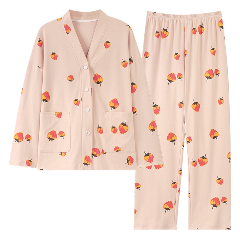 Pajamas women's spring and autumn autumn cotton new long-sleeved home wear women's summer thin plus size suit