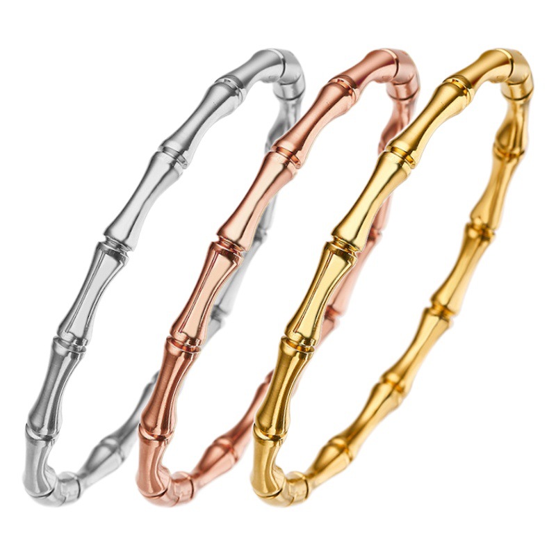 Cross-border Europe and America new simple bamboo shape titanium steel bracelet do not fade creative electroplating female bracelet manufacturers wholesale
