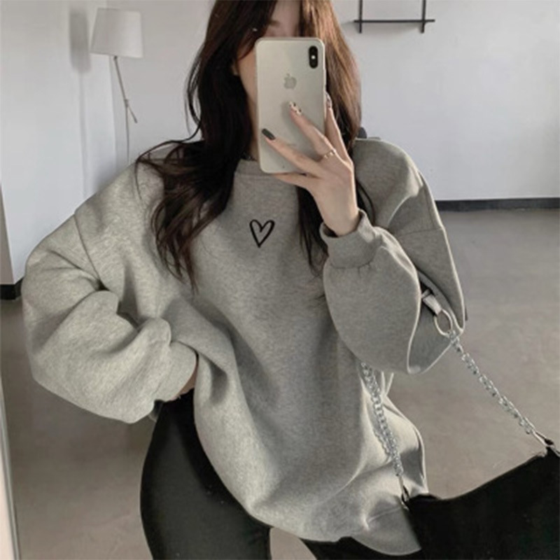Picture of Thin/fleece-lined spring, autumn and winter loose sweater women's lazy style Korean style couple's coat bottoming shirt top women's clothing