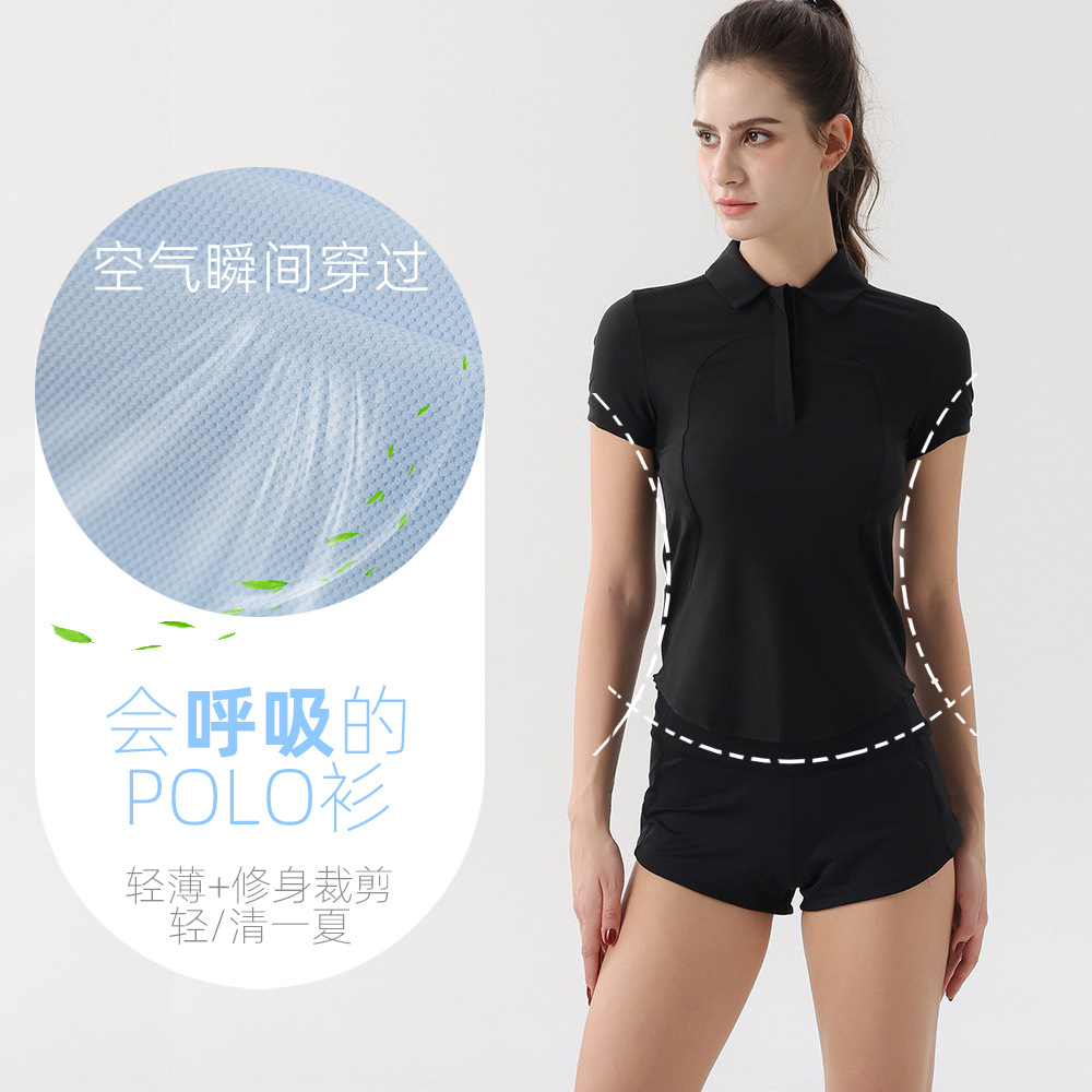 Polo Shirt Women's Short-sleeved Golf Tennis Breathable Slim-fit Slimming Quick-drying Sports Lap-neck T-shirt Fitness Casual