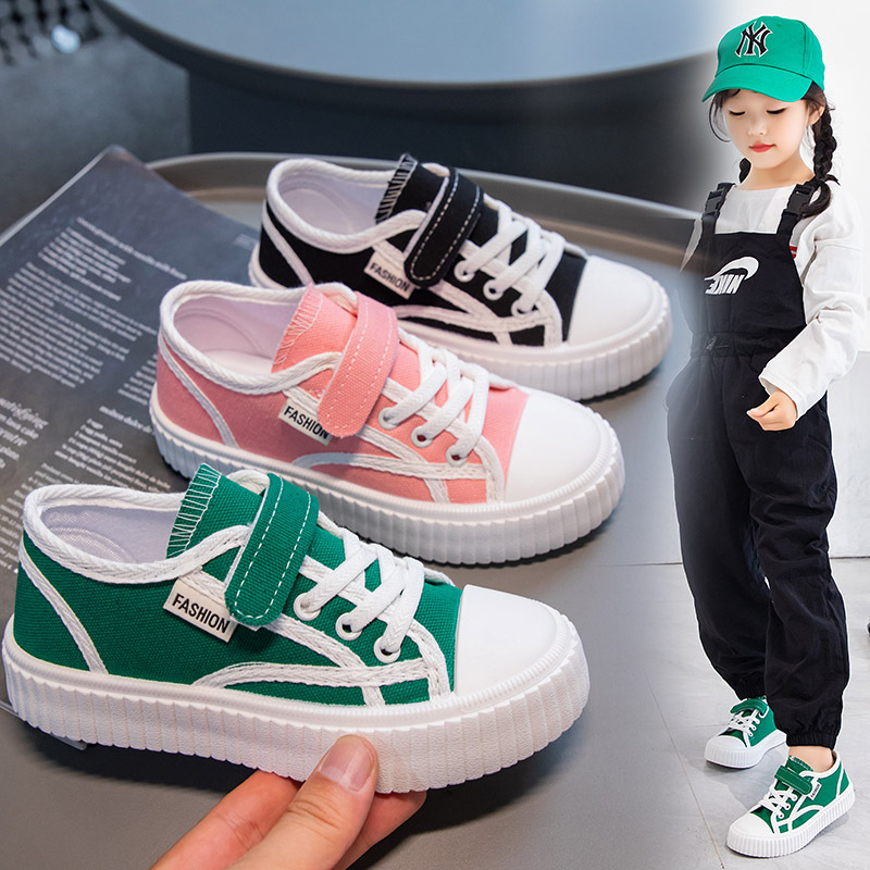 Girls' Canvas Shoes 2024 Autumn New Boys' Sneakers Children's Breathable Cloth Shoes Large Children's Velcro Casual Shoes