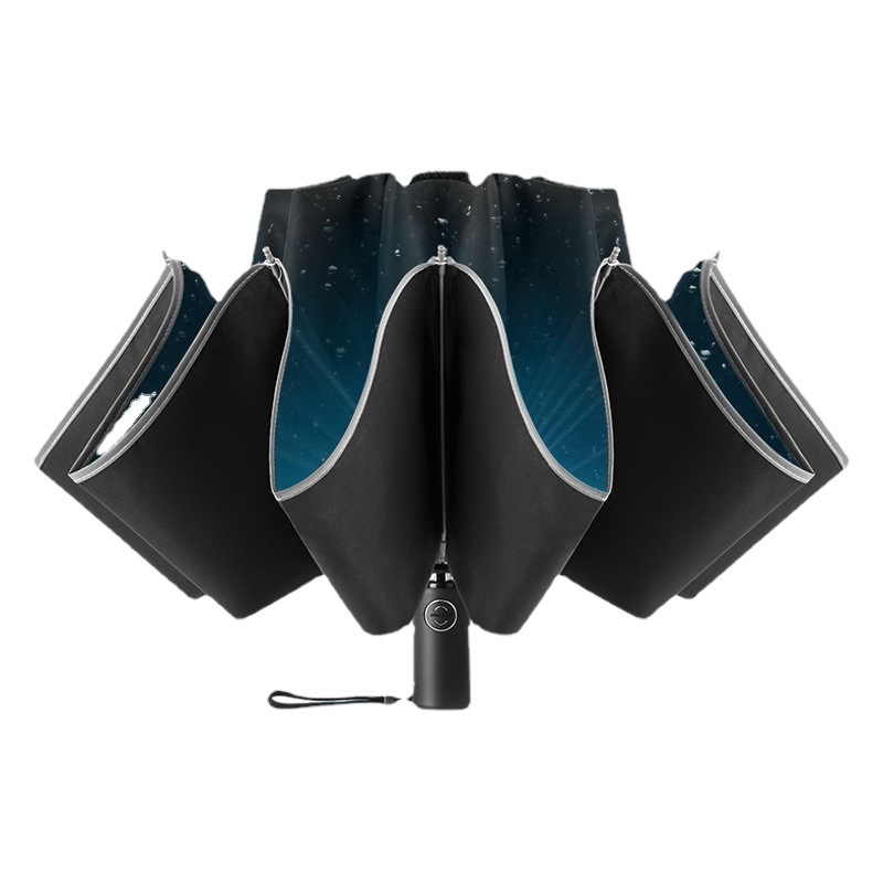 Flashlight reverse umbrella automatic umbrella reflective business sunny umbrella black rubber anti-sunshade umbrella wholesale