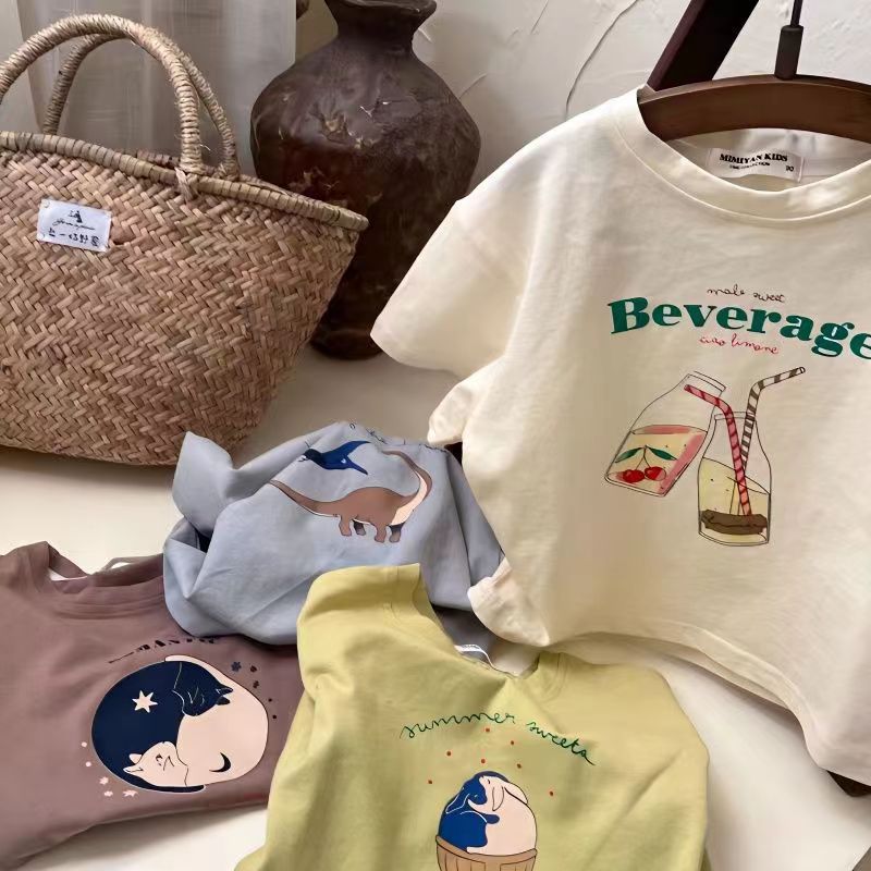 Picture of Children's Pure Cotton Short-Sleeved Tops 2024 Summer Cartoon Printed Half-Sleeved T-Shirts for Kidsren and Middle-Aged Kidsren Summer Clothes
