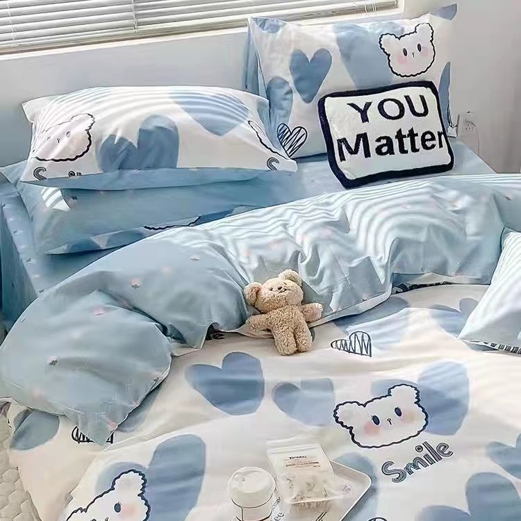 Picture of Four Seasons Washed Cotton ins Quilt Cover Four-piece Set Student Dormitory Bed Sheet Double Three-piece Set Quilt Cover Bedding
