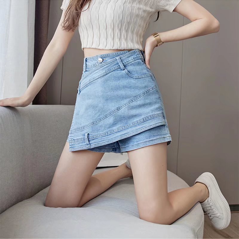 plus size Denim Skirt Summer chubby girl Slim-fit Skirt Anti-running Irregular Hip A- shaped Pure Desire Spice Girl Skirt