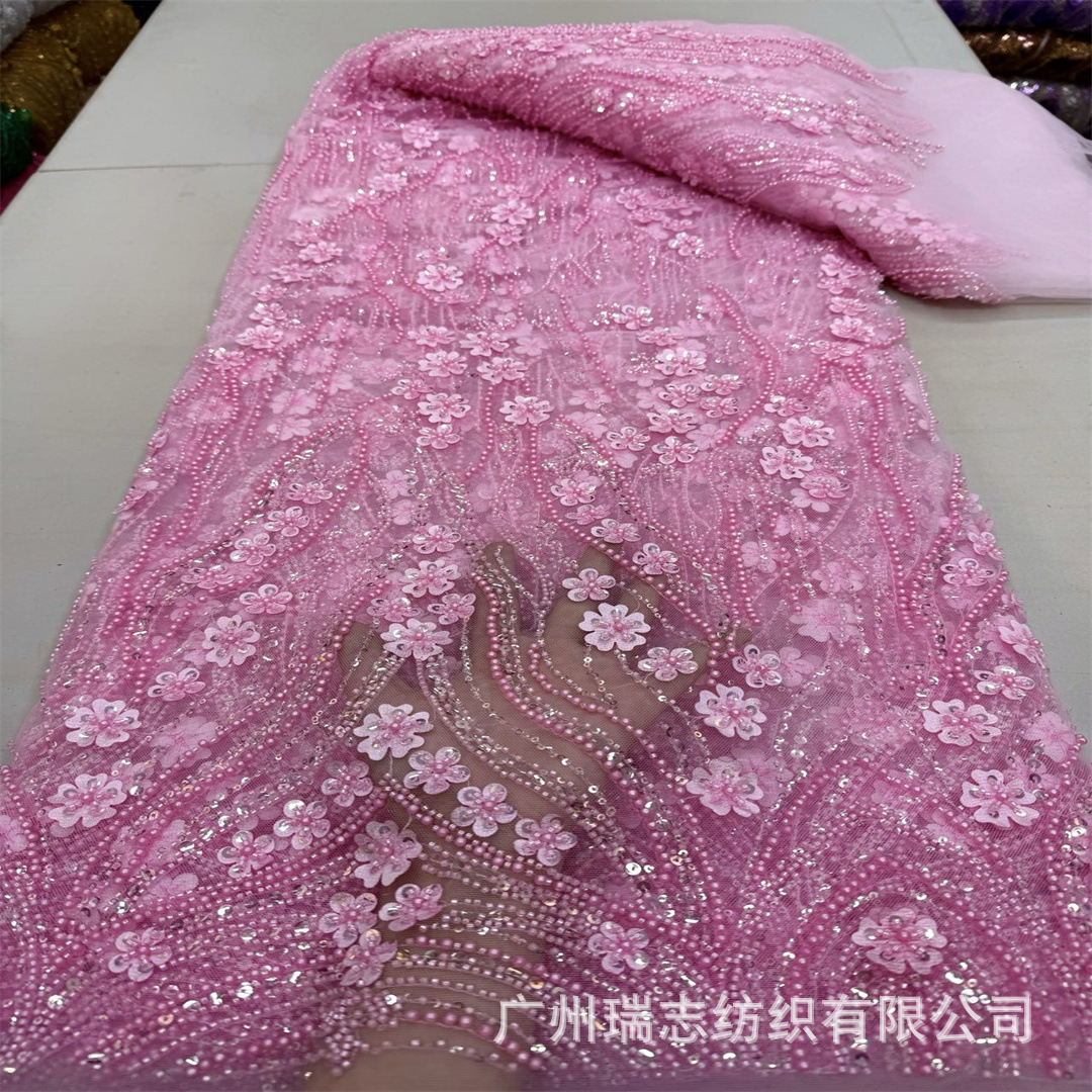 Laser Stereo Flower Bead Tube Embroider Bead Embroider Cloth Fashion Wedding Dress Fabric Stage Clothing Beaded Lace