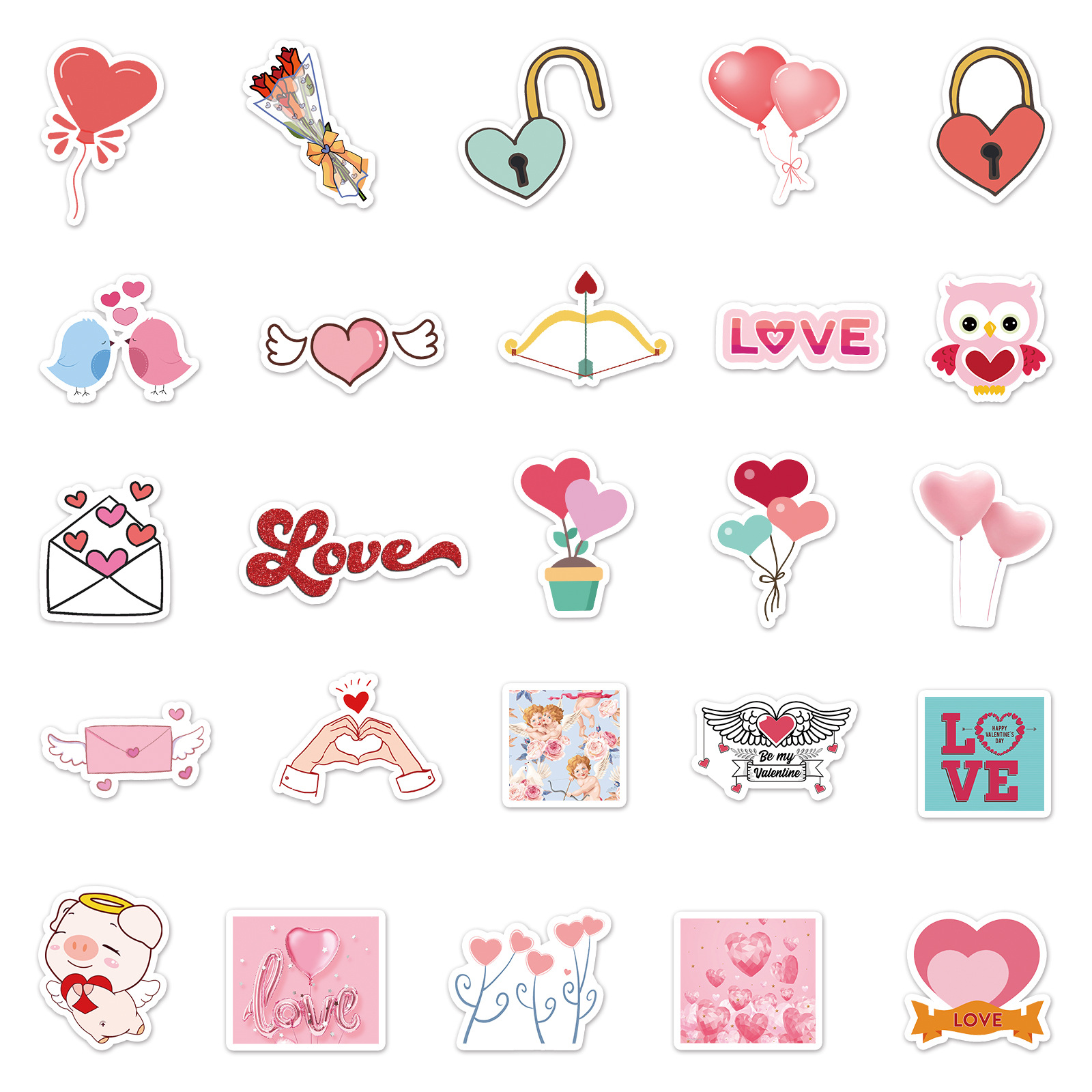 Picture of 50 cartoon ins sweet Valentine's Day love pink small fresh decoration DIY skateboard luggage stickers waterproof