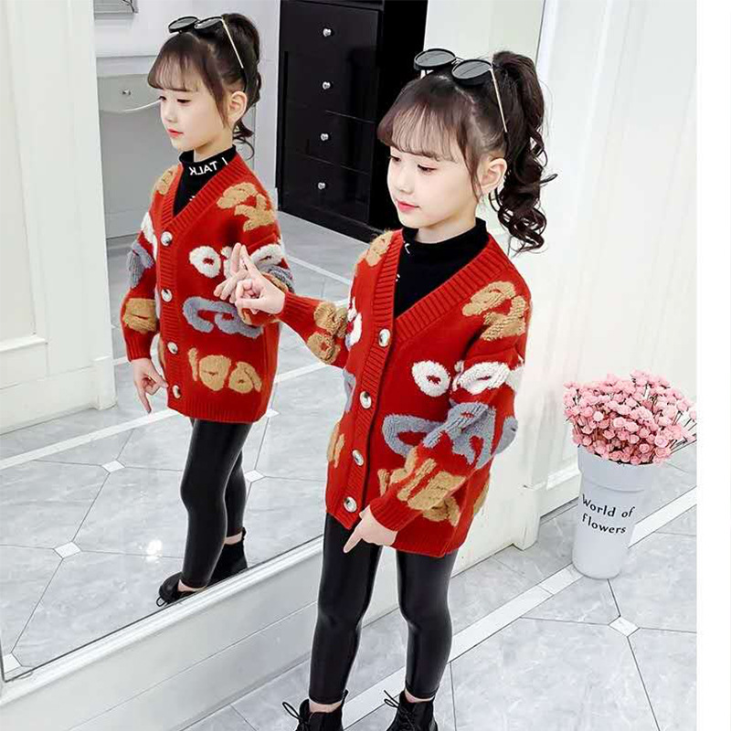 Picture of Children's Sweater Women's 2023 Spring and Autumn New Hot Style Girls Loose Big Kids Mid-length Big Kids Thickened Cardigan Jacket
