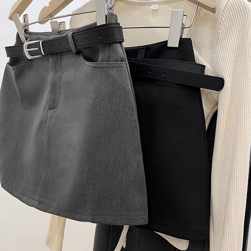 Spring and Summer Gray Suit Skirt Women's Spice Girl Arm Skirt Small High Waist Slimming Elegant A- line Half-length Skirt