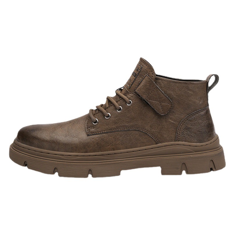 Men's Genuine Leather Martin Boots Men's British Style Short Boots Mid-top Trendy Brand Men's Shoes Autumn and Winter Trendy Shoes Men's High-top Leather Shoes