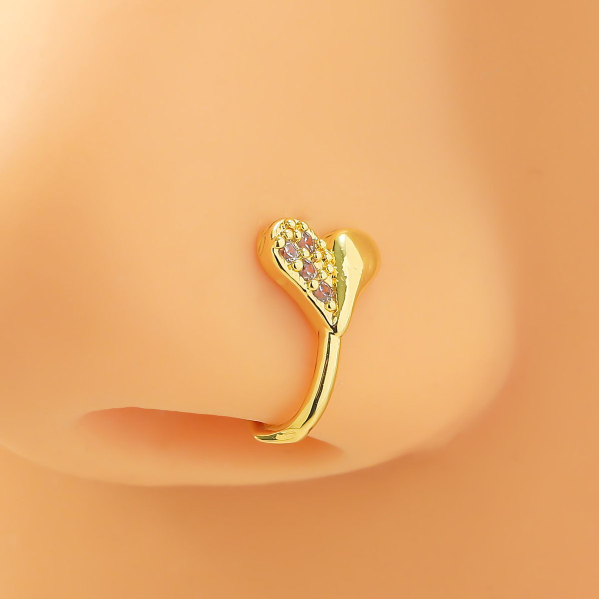 One Nose Clip Perforation-free Nose Ring Copper Plated 18K Gold U-shaped Nose Clip Heart Zircon Female Nose Accessories