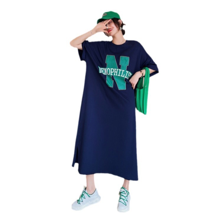 Picture of Korean T-shirt dress Women's 2024 Summer New Loose plus size Over-the-knee Short-sleeve Long Dress Casual Lazy Dress