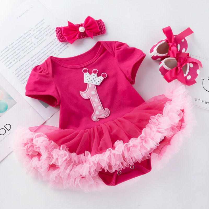 Picture of Cross-Border 2025 New Summer Clothes for Baby Girls Holiday Cartoon Short-Sleeved Rose Red Harem Skirt Three-Piece Suit Birthday Children's Skirt