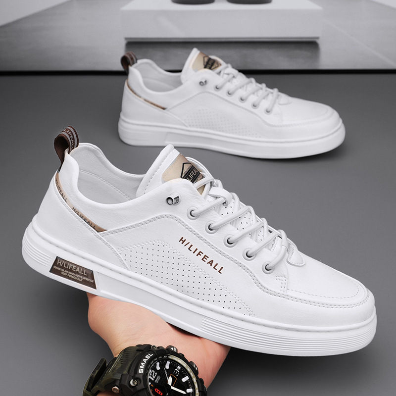 Slip-On Men's Shoes, Autum Breathable Pilot Casual Shoes, Men's Sports Flat Shoes, Non-Slip Waterproof White Leather Shoes
