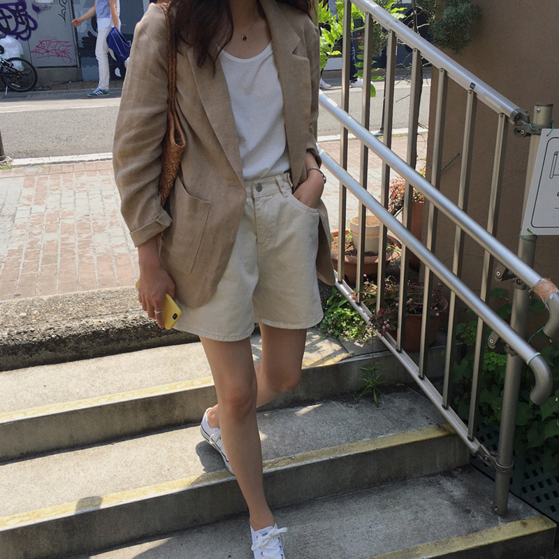 Picture of 1688 Early Autumn New Korean Internet Celebrity Cotton and Linen Suit Jacket Women's Loose Linen Suit British Style Commuting
