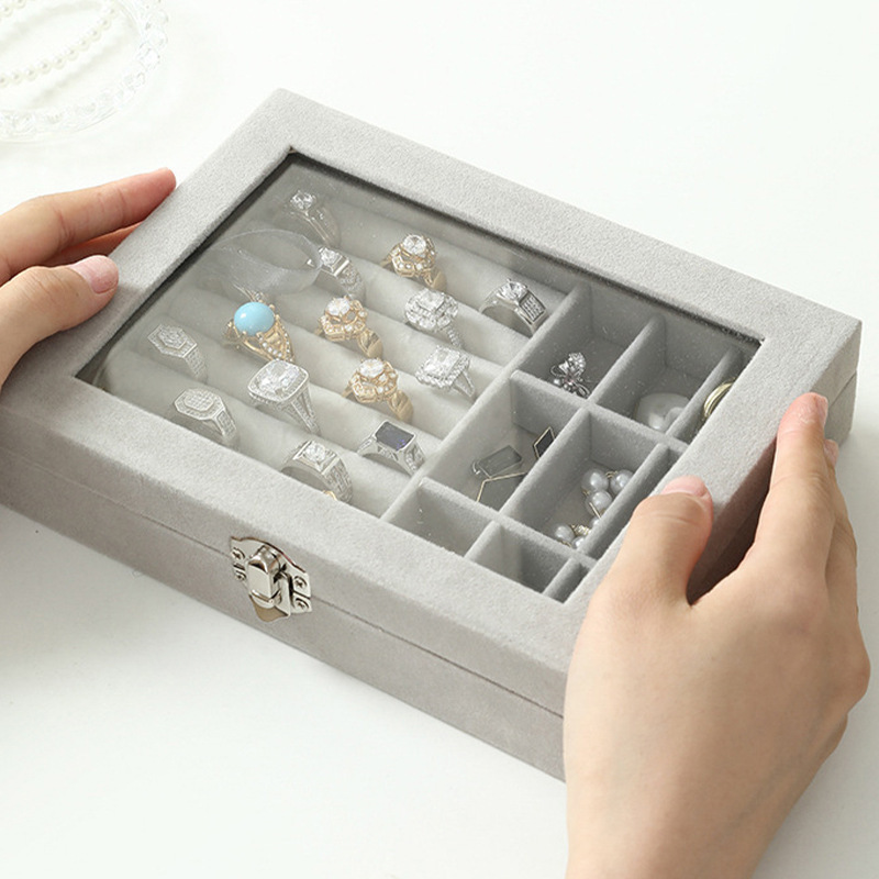 Large capacity flannel jewelry box new ring necklace earrings earrings storage box high sense finishing box dust box