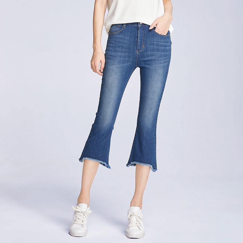 Spring and summer high waist fringed irregular micro-blah jeans women's 0010