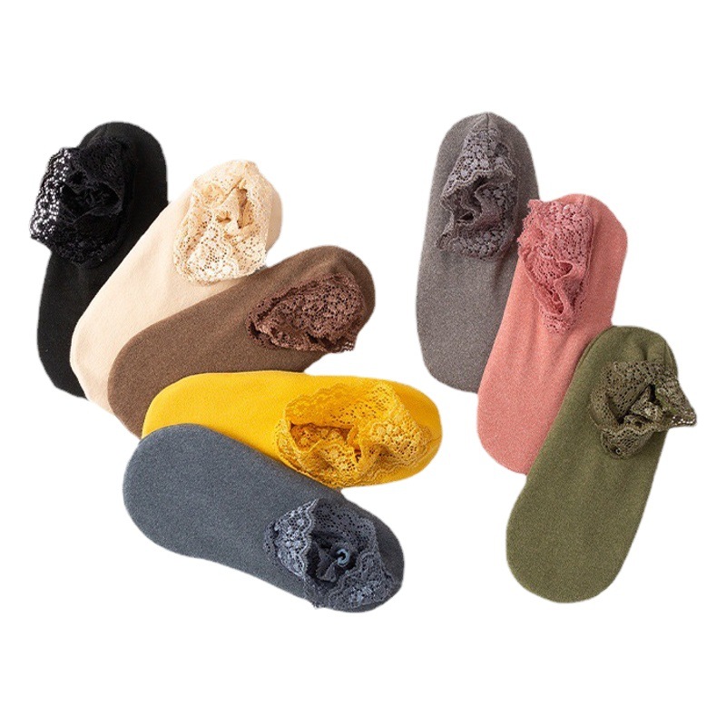 Socks Women's Boat Socks German Velvet Autumn and Winter Warm Mid-Tube Silicone Non-Slip Thickeneded Lace Winter Floor Socks
