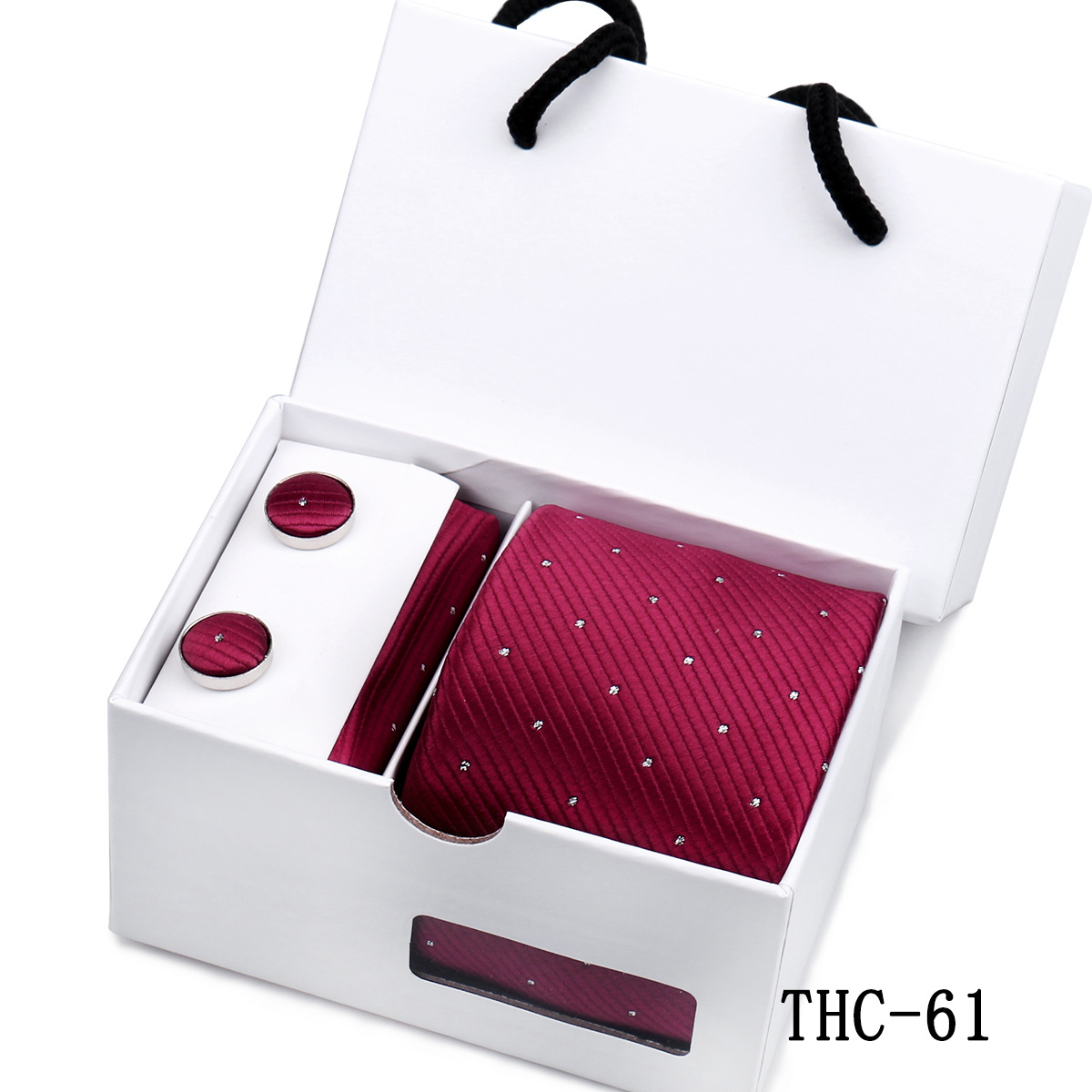 Picture of Men's Tie High Sense Gift Box 3 Pieces suit Business Dress Wedding Plaid Red Black Long Tie Shengzhou
