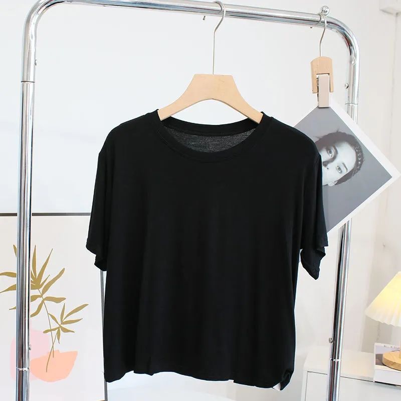 Picture of Super Hand-feel Short Modal T-shirt Women's Niche Summer 2024 Slim-fit Slimming Round Neck Short-sleeve Solid Color Base Shirt