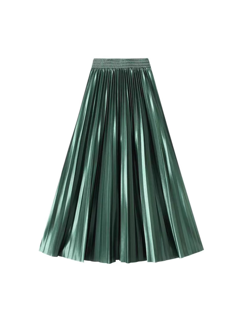 1m Long Skirt High Waist Pure Color Floor-Length Pearlescent Satin Pleated Skirt Large Hem A-Line Pleated Skirt 100cm