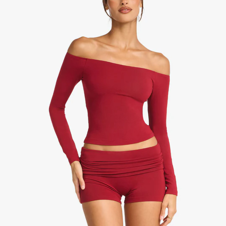 European and American Amazon New Yoga Clothes Fashionable and Sexy Long-Sleeved Women's One-Shoulder Fitness Sports Tops with Chest Pads