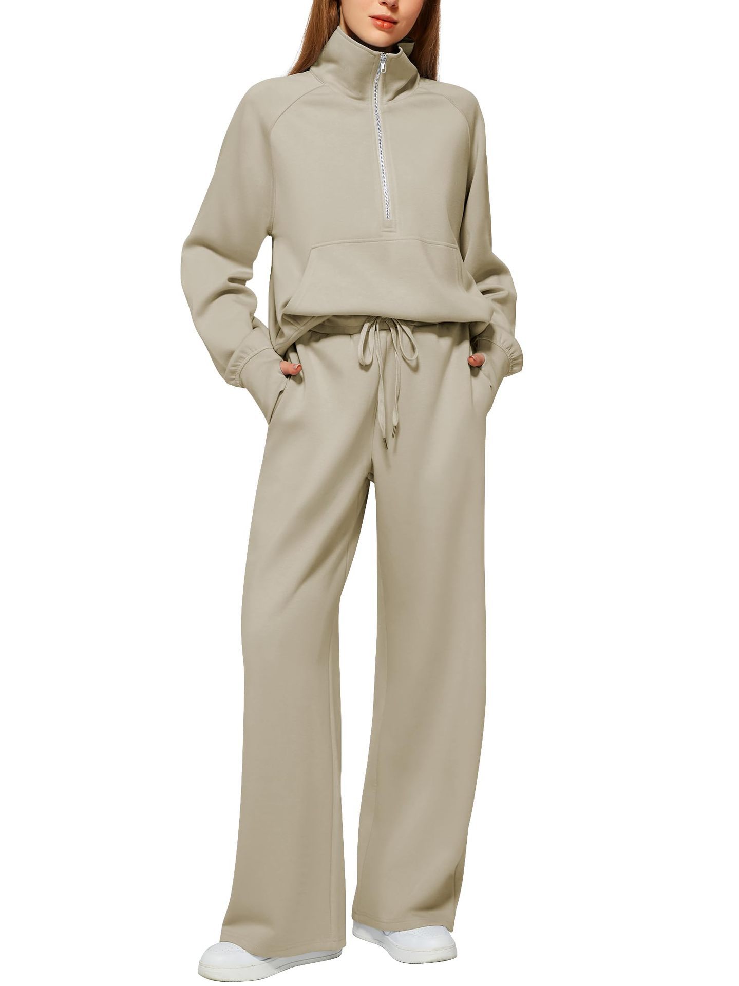 Picture of 2025 European and American Amazon European and American Style Two-Piece Oversized Half-Zip Sweatshirt Wide-Leg Sweatpants Casual Set