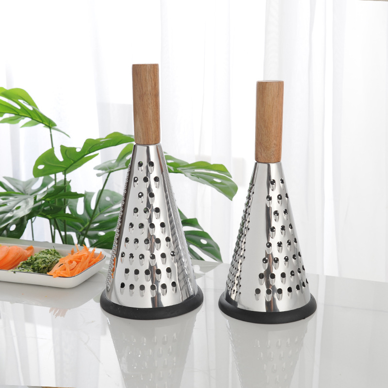 Picture of Acacia Wood Vertical Stainless Steel Cone Planer 8 Inch 9 Inch Three-sided Cheese Cheese Grater Melon Fruit Grater