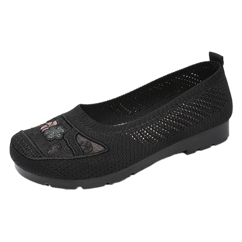 Summer New Old Beijing Women's Cloth Shoes Hollow Mesh Breathable Embroidered Shoes Flat Slip-on Loafers