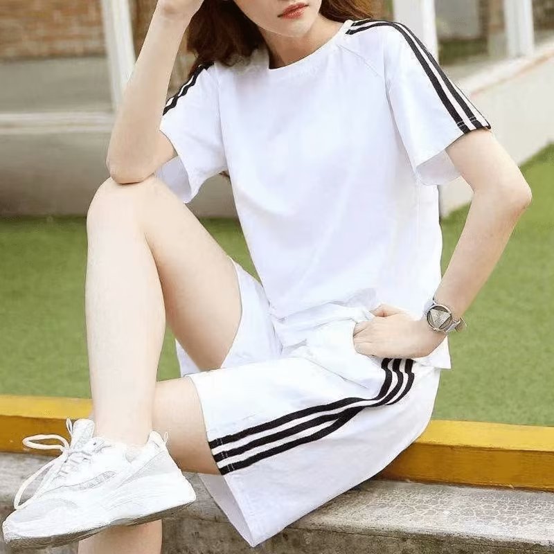 plus size chubby girl Sports suit Women's Cross-border Amazon New Korean-style Summer Loose Short-sleeved Shorts Two-piece Fashionable Set