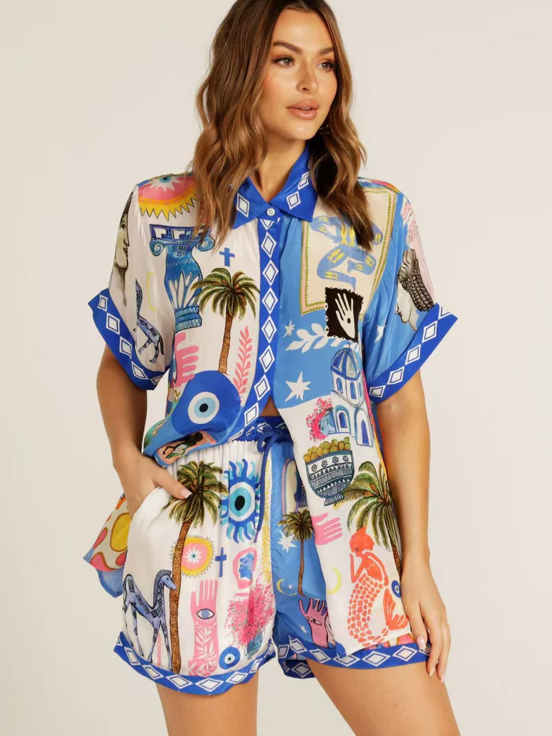 European and American Cross-Border 2025 New Aliexpress Amazon Independent Station Casual Fashion Linen Shirt Shorts Suit