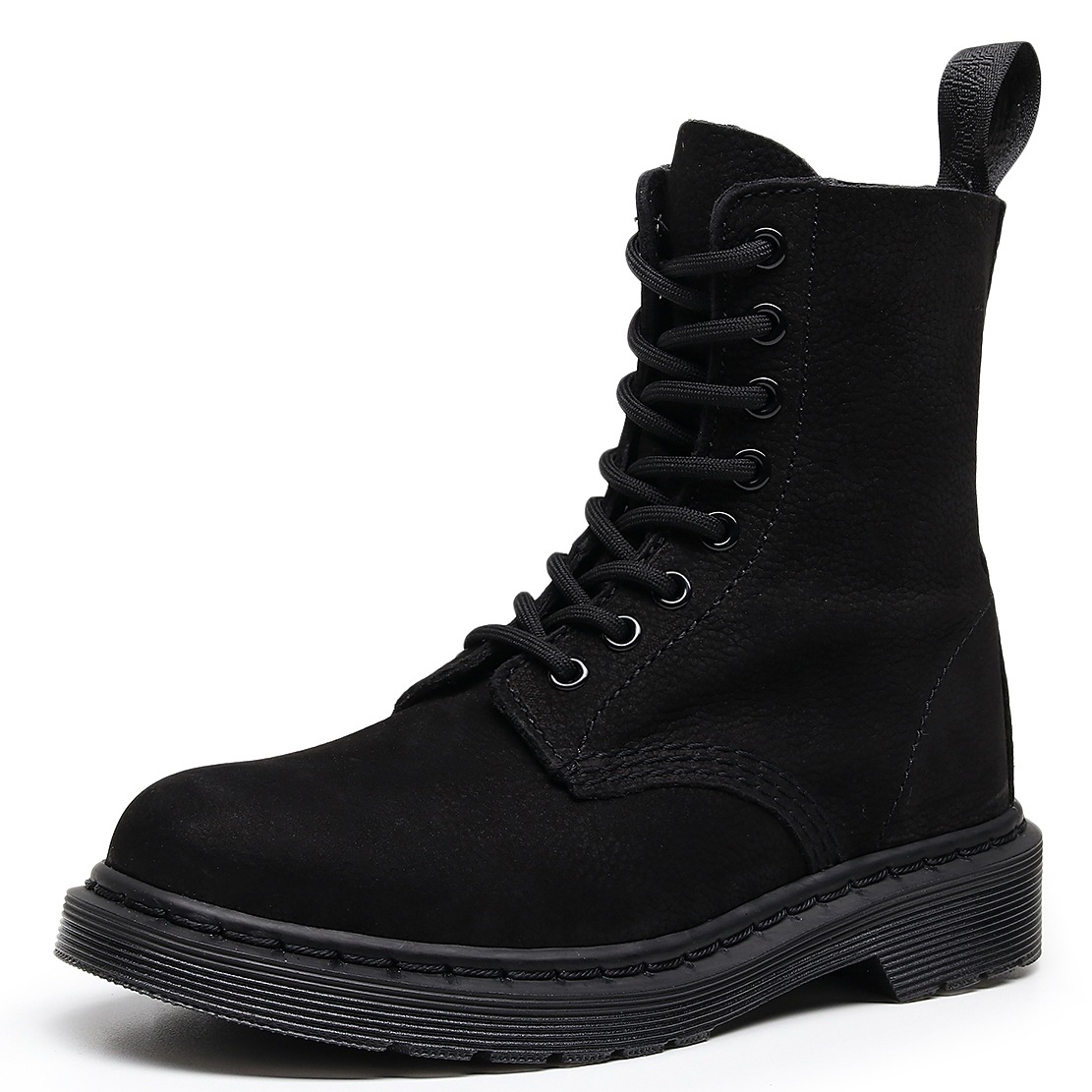 Litchi Pattern 1460 Workwear Boots Women's Top Layer Soft Cowhide Pure Black Short Boots Frosted Genuine Leather Motorcycle Boots Round Toe Trend