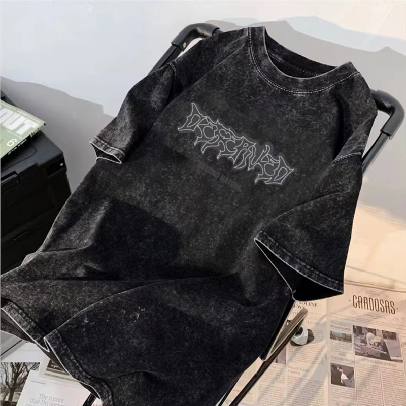 250g Pure Cotton Washed T-Shirt Clothes Loose Ins Old New Style Retro Men's High Street Trendy Export Large Size