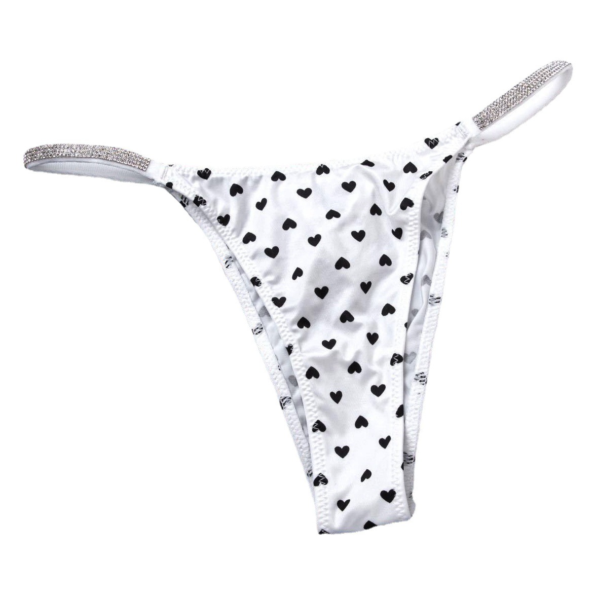 pink sexy European and American rhinestone ice silk satin fashion personality fun leopard love letter thong women's underwear