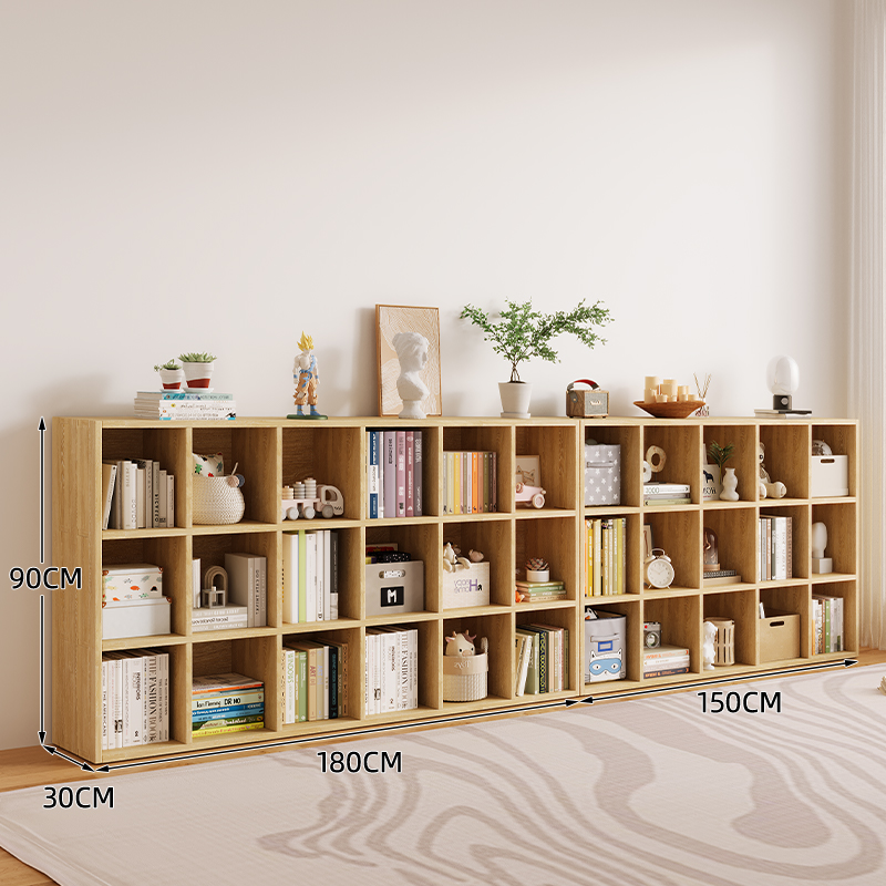 Picture of All Solid Wood Bookshelf Storage Rack Floor-Standing Wall-Mounted Combination Grid Cabinet Living Room Pine Storage Storage Low Home Bookcase