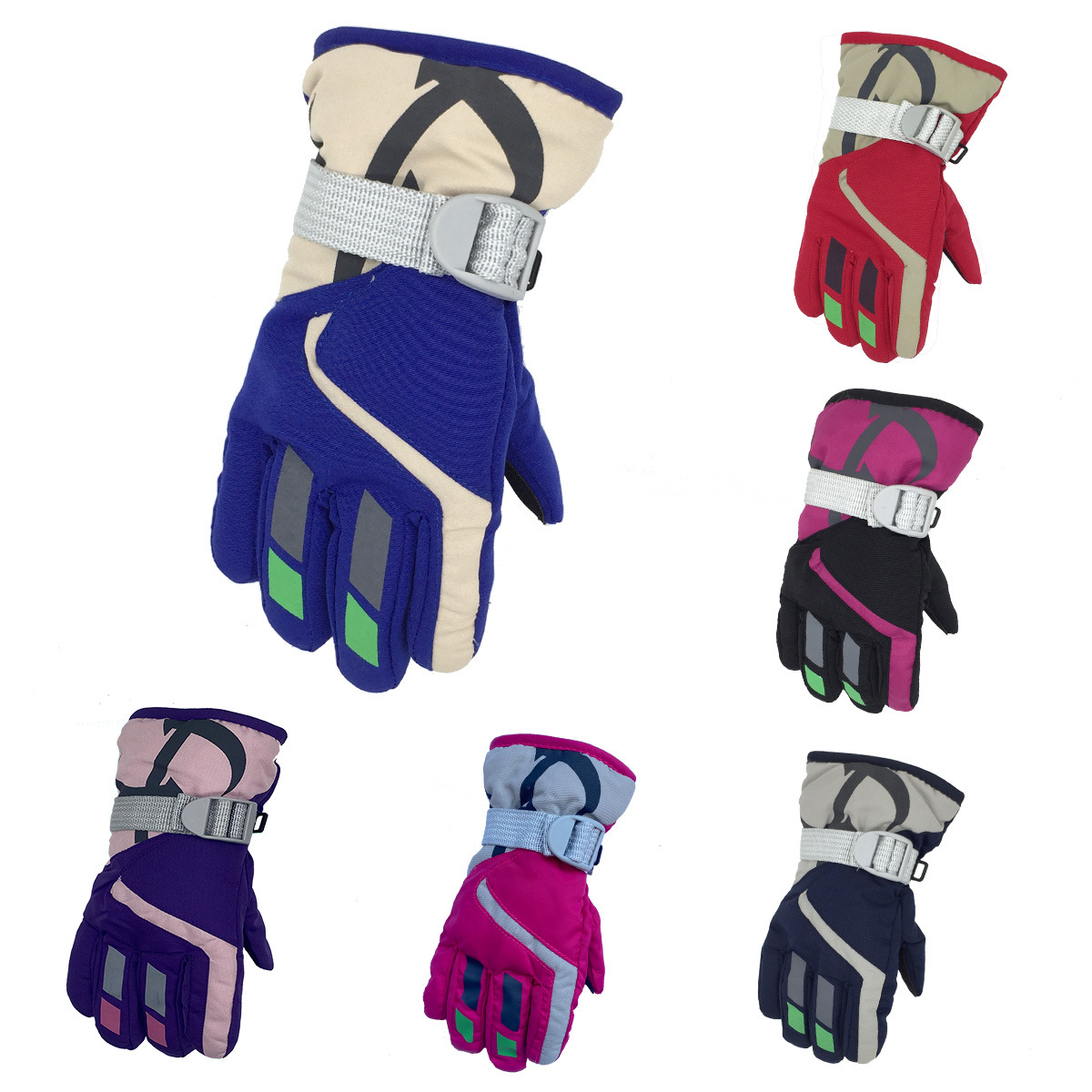 Winter children warm padded printing stitching ski gloves windproof waterproof outdoor snow gloves wholesale