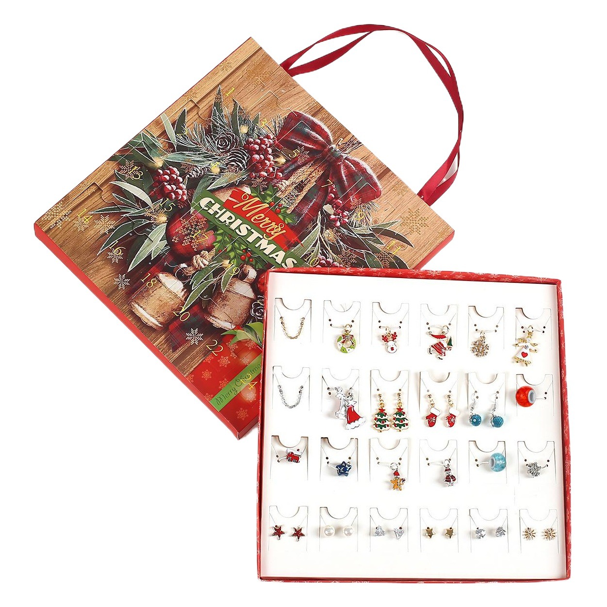 New Christmas jewelry gift countdown calendar advent necklace blind box stud earrings portable gift box blind box