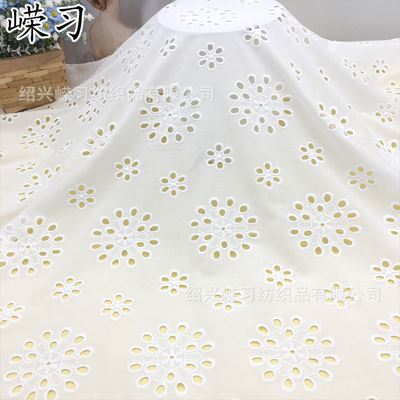 Pure Cotton Cut Out Embroidered Fabric Black and White Perforated Embroidered Children's Clothing Spring and Summer Dress Pure Cotton Embroidered Fabric