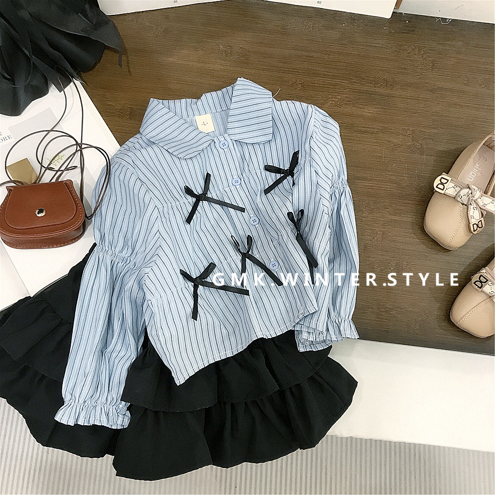 Girls' suit Autumn New Children's Shirt Children's Wear Pleated Skirt Spring and Autumn Fashionable Foreign Style 2-Piece Set Trendy Foreign Trade