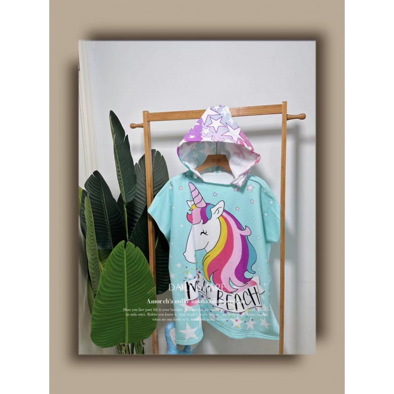 Picture of Children's Bath Towel Hooded Poncho Bathrobe Super Soft Wearable Baby Absorbent Towel for Boys and Girls Swimming