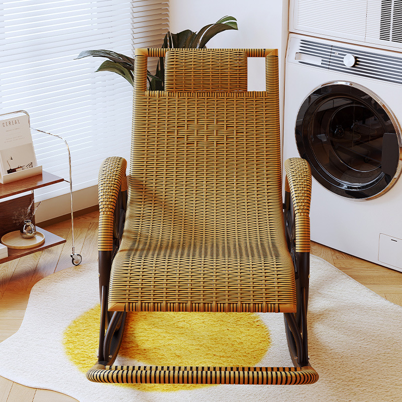 Picture of Imitation Rattan Rocking Chair for Adults, Lunch Break Balcony, Home Leisure, Sleeping and Lying, Summer Living Room, Leisure Lounge Chair for the Elderly