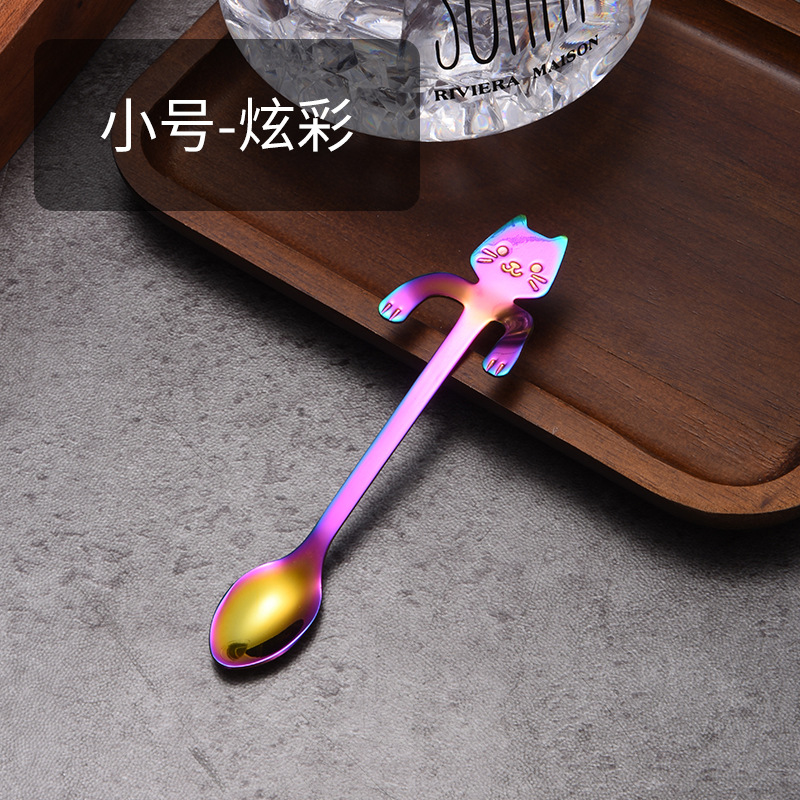 Picture of 304 stainless steel cat spoon creative cartoon hanging side spoon cute coffee spoon gold plated mixing spoon plus logo